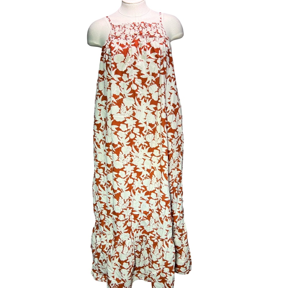 Universal Threads Maxi Dress Sz S Floral‎ Print  Rust Orange Cottagecore Smocked
